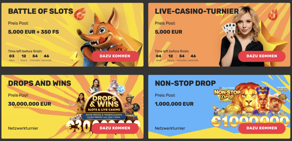 Crazy Fox Casino Optionen für Turniere