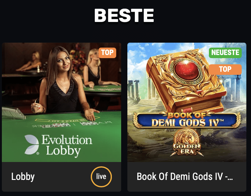 Auswahl der besten Online Casinospiele