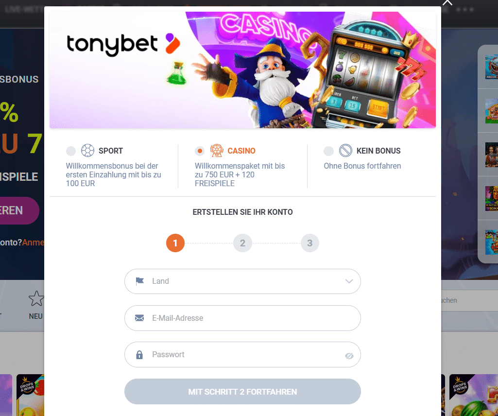 Tonybet Casino Registrierung